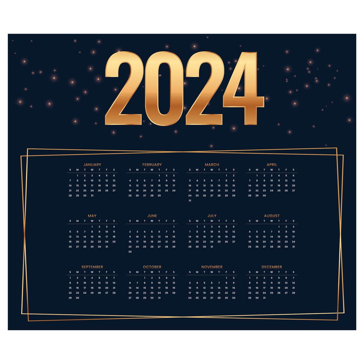 2024 Calendar: Golden Dry Erase - Removable Adhesive Decal