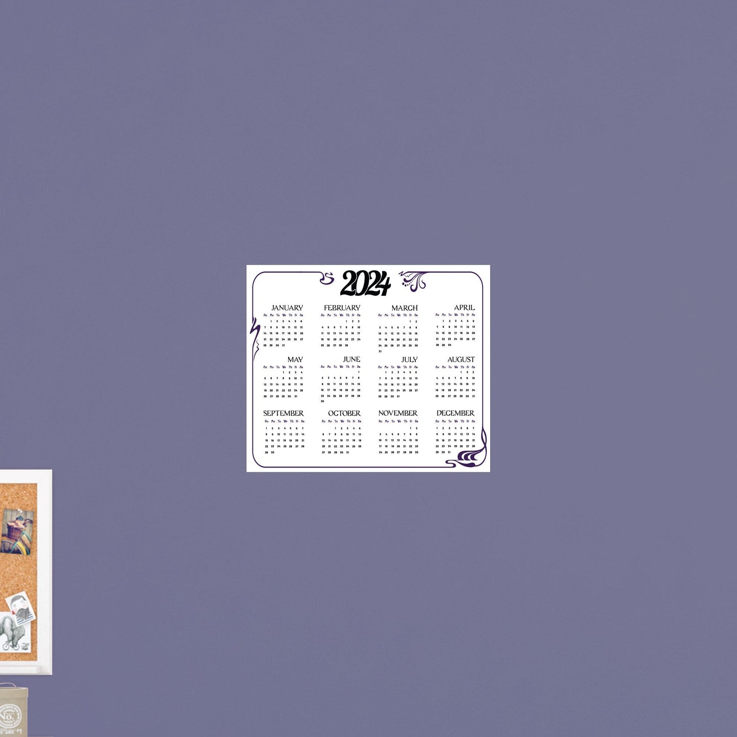 2024 Calendar: Fancy Dry Erase - Removable Adhesive Decal