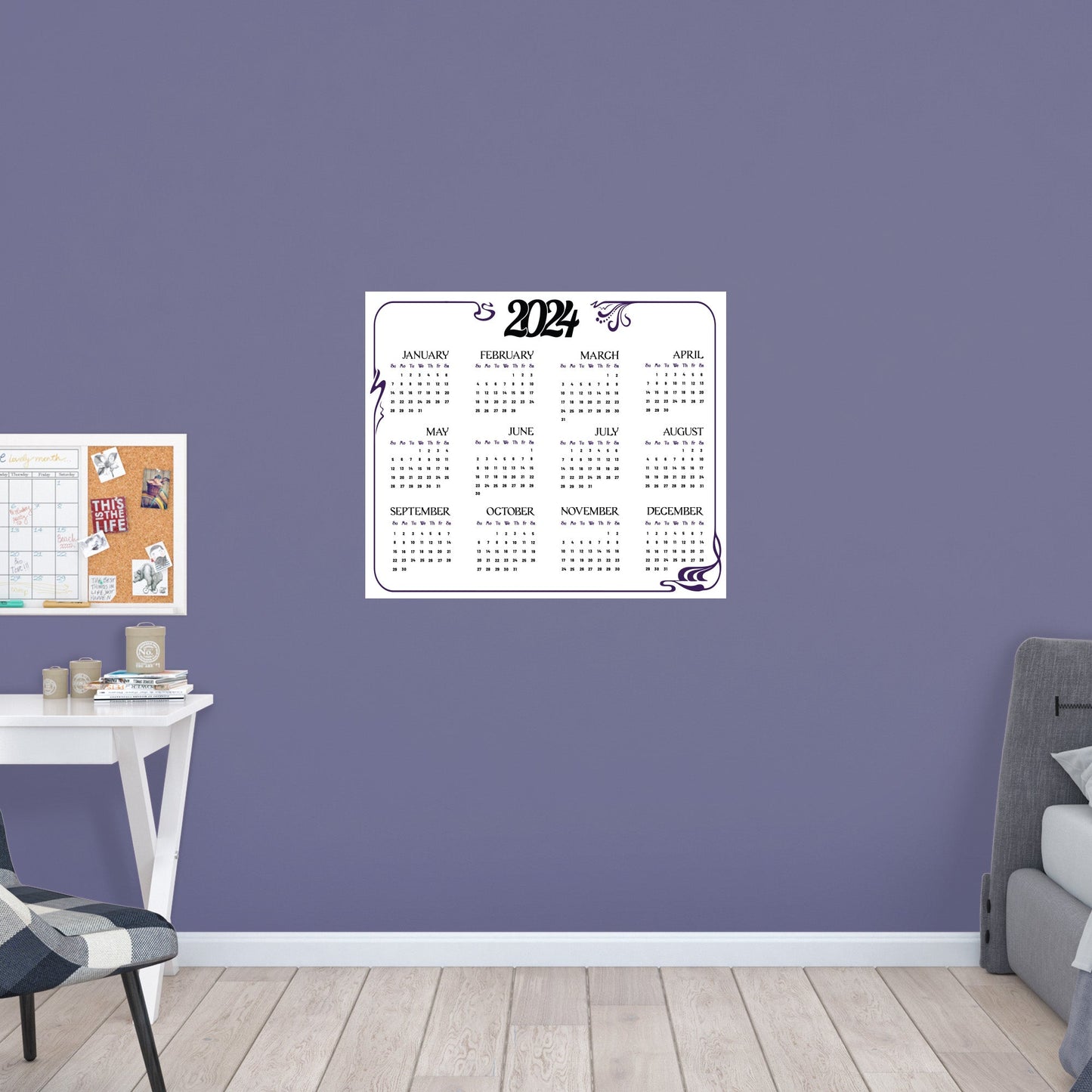 2024 Calendar: Fancy Dry Erase - Removable Adhesive Decal