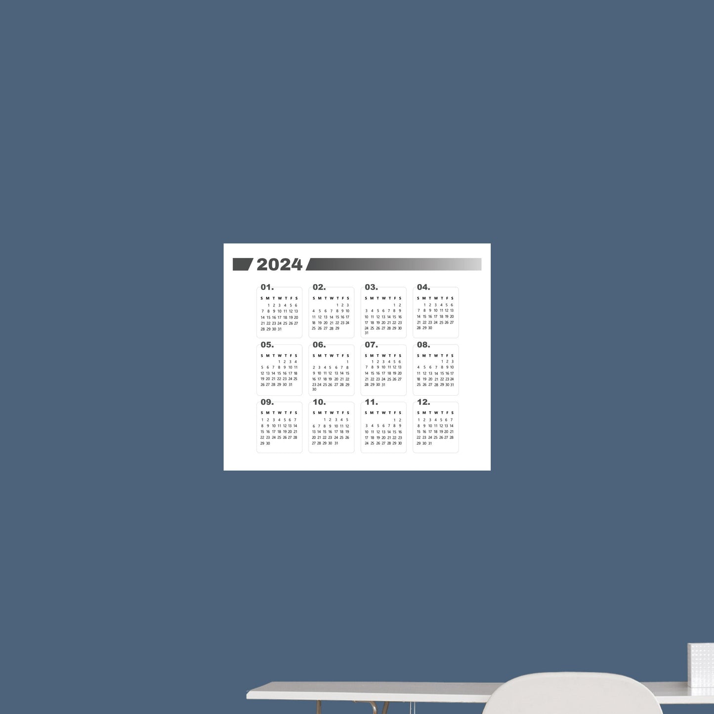 2024 Calendar: Gray Dry Erase - Removable Adhesive Decal