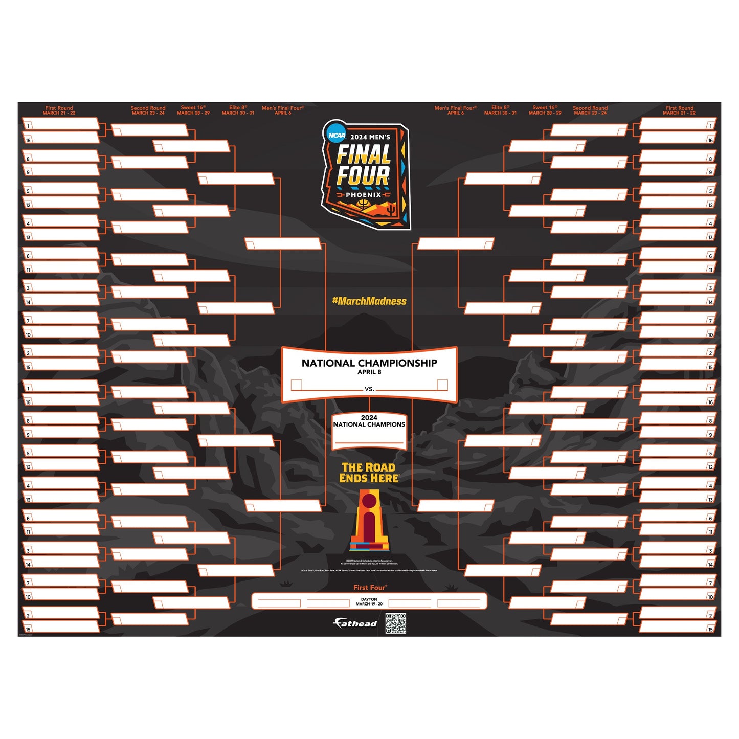 2024 Men's Basketball Dry Erase Bracket - Officially Licensed NCAA Removable Adhesive Decal