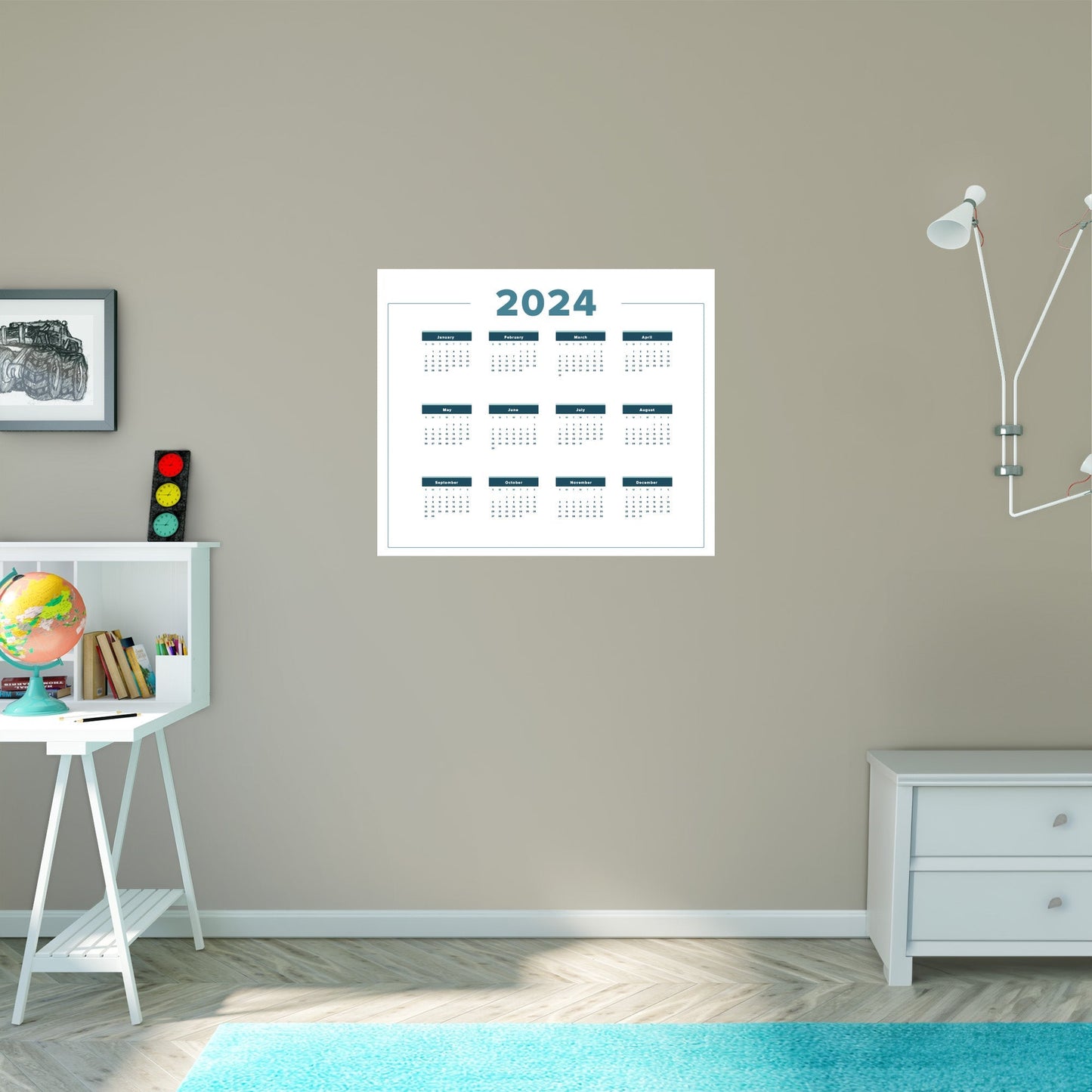 2024 Calendar: Touch of Blue Dry Erase - Removable Adhesive Decal