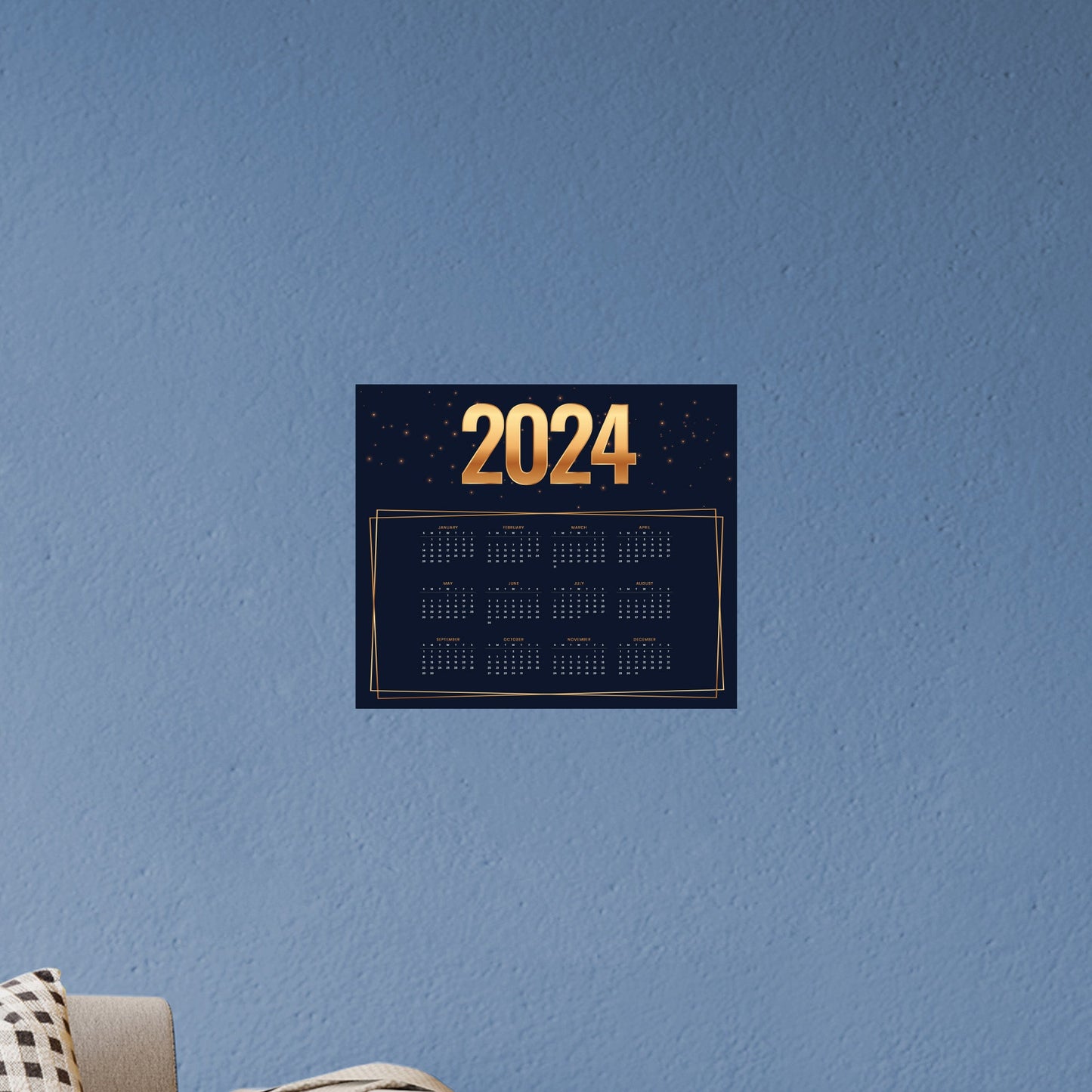 2024 Calendar: Golden Dry Erase - Removable Adhesive Decal