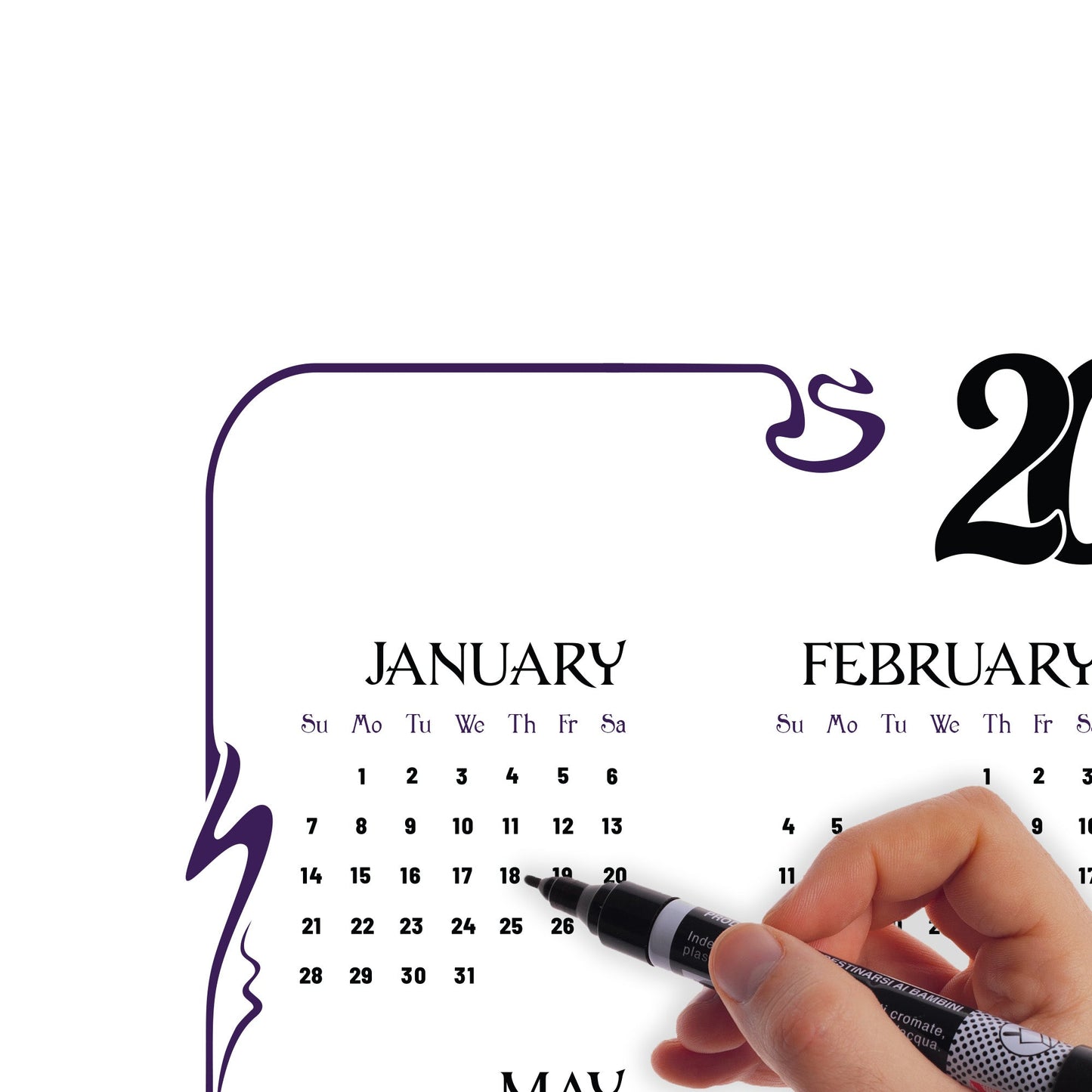 2024 Calendar: Fancy Dry Erase - Removable Adhesive Decal