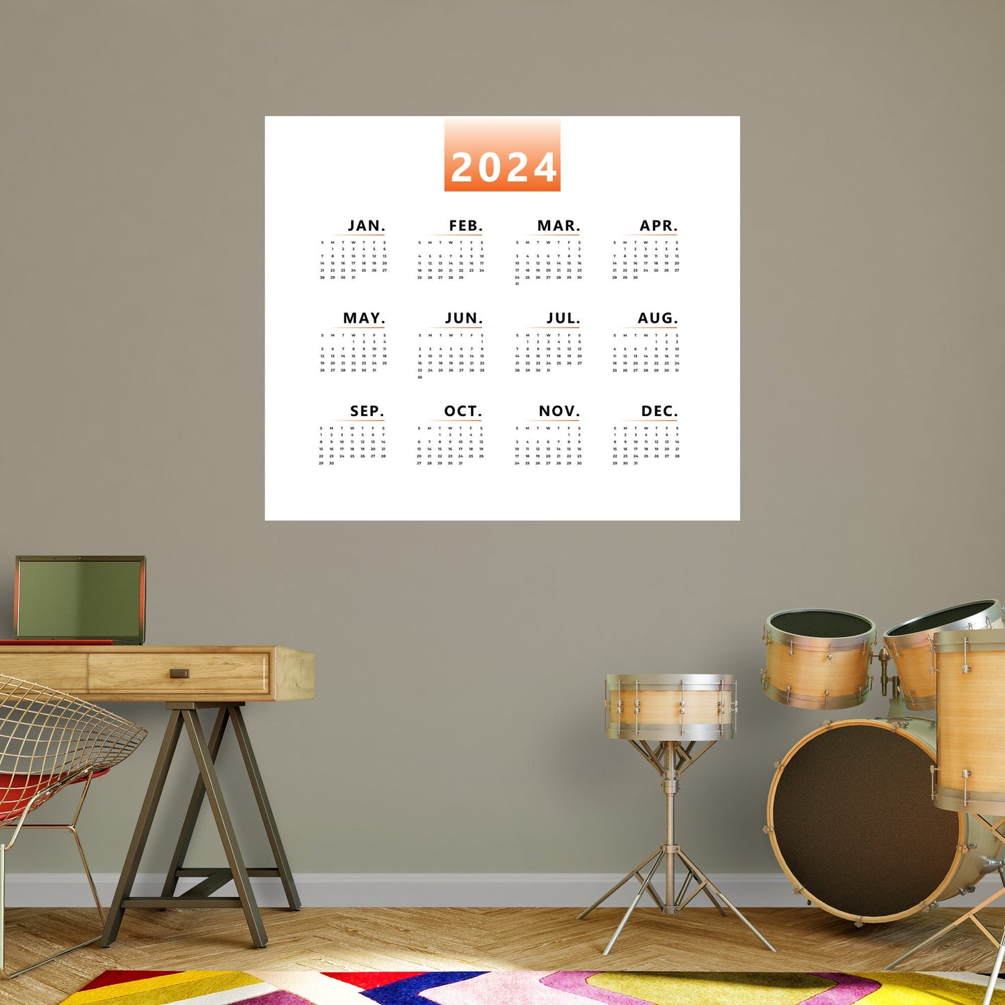 2024 Calendar: Gradients Dry Erase - Removable Adhesive Decal