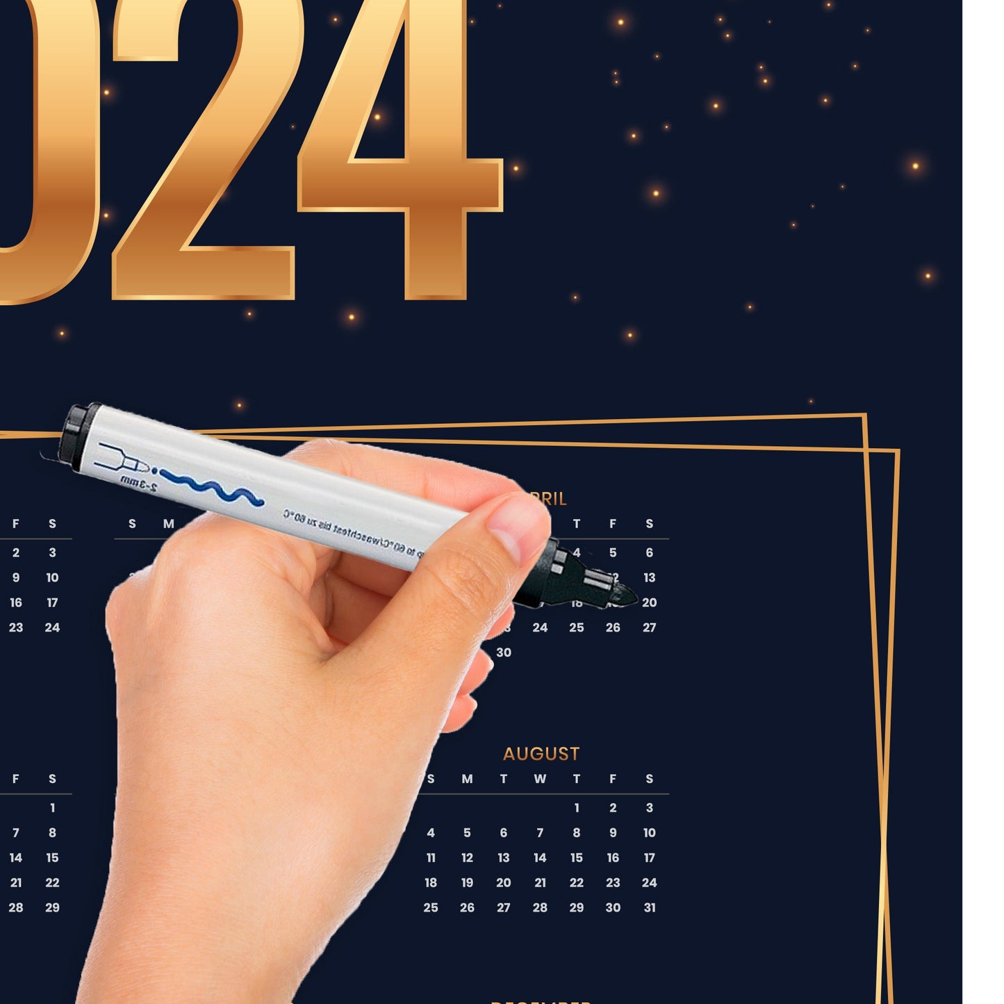 2024 Calendar: Golden Dry Erase - Removable Adhesive Decal