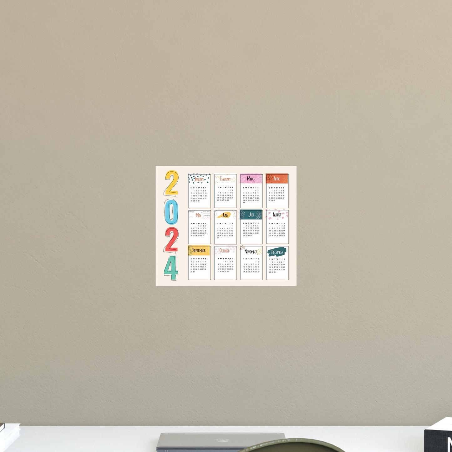 2024 Calendar: Drawing Dry Erase - Removable Adhesive Decal