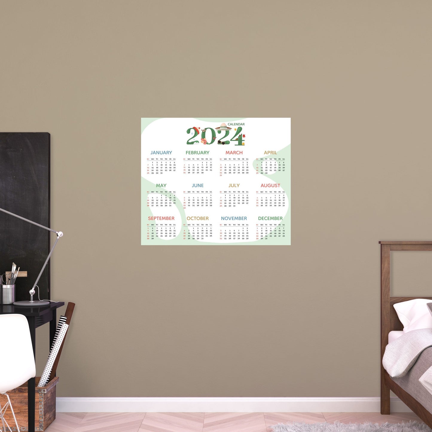 2024 Calendar: Cactus Dry Erase - Removable Adhesive Decal