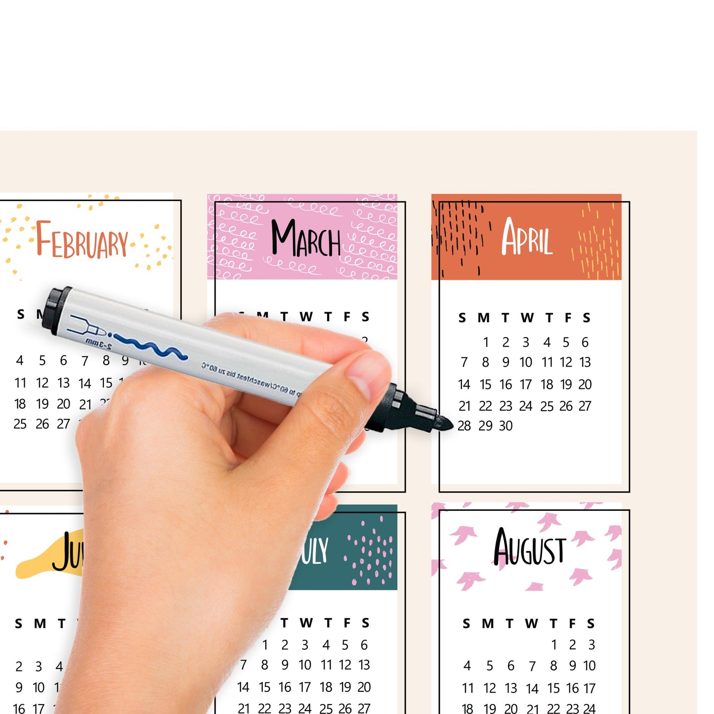 2024 Calendar: Drawing Dry Erase - Removable Adhesive Decal