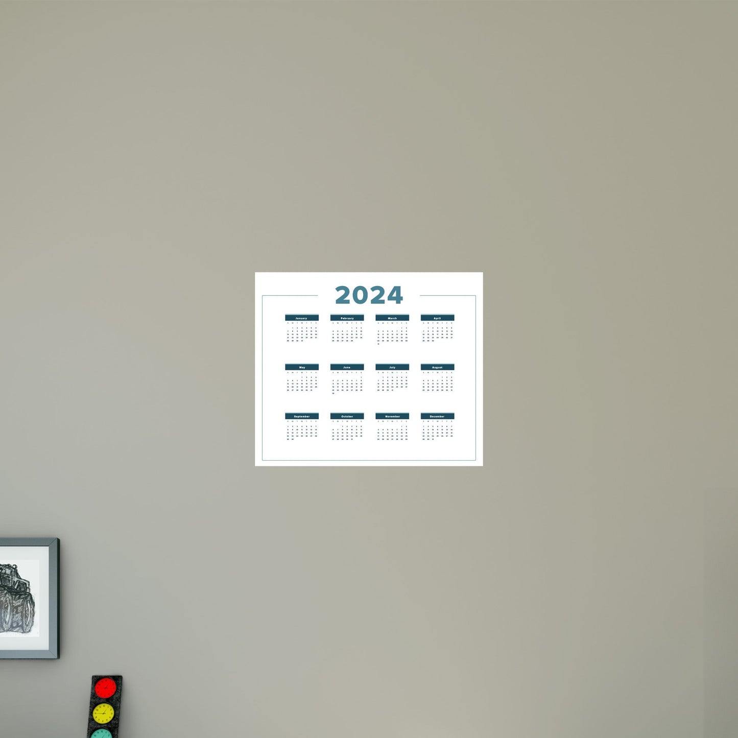 2024 Calendar: Touch of Blue Dry Erase - Removable Adhesive Decal