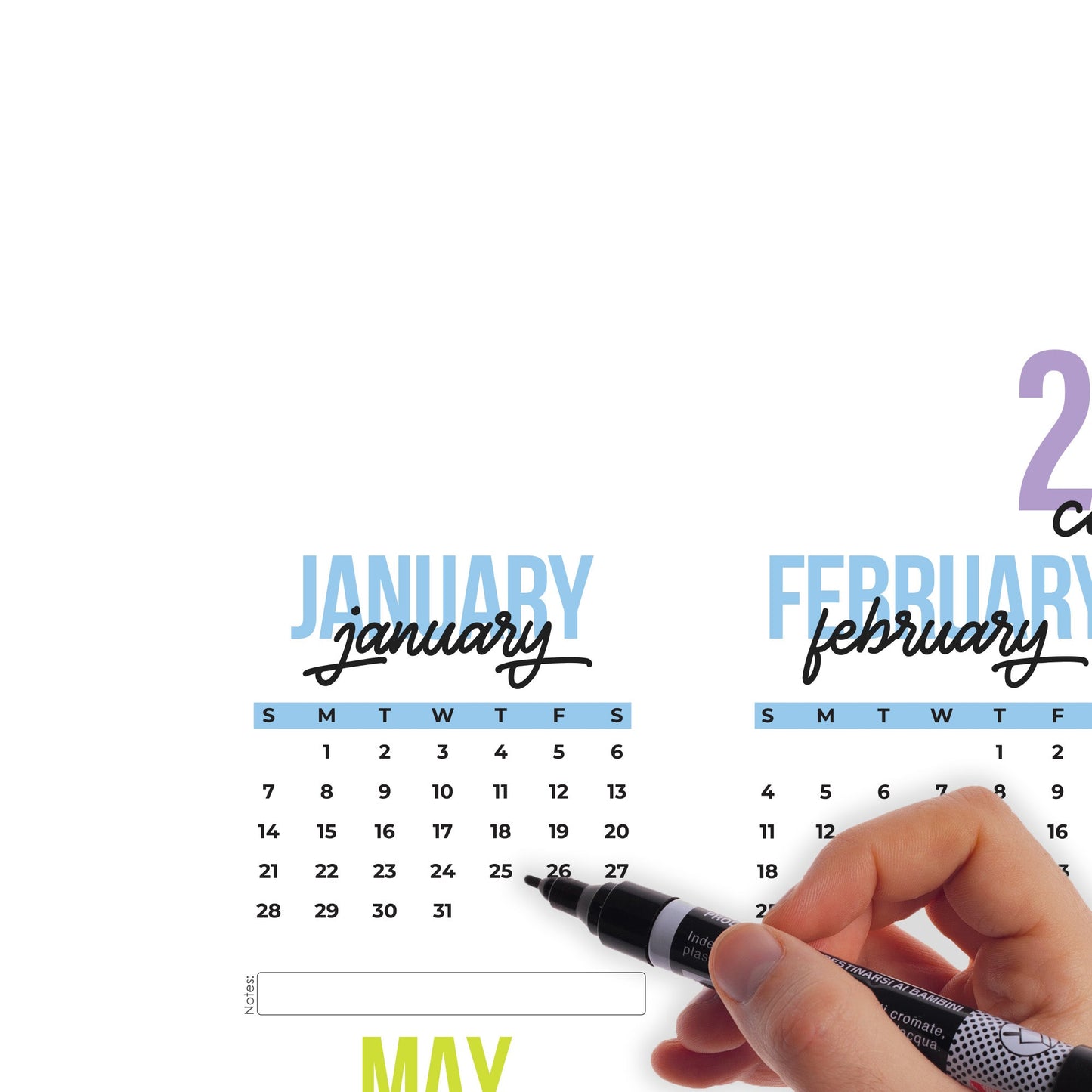 2024 Calendar: Colorful Dry Erase - Removable Adhesive Decal
