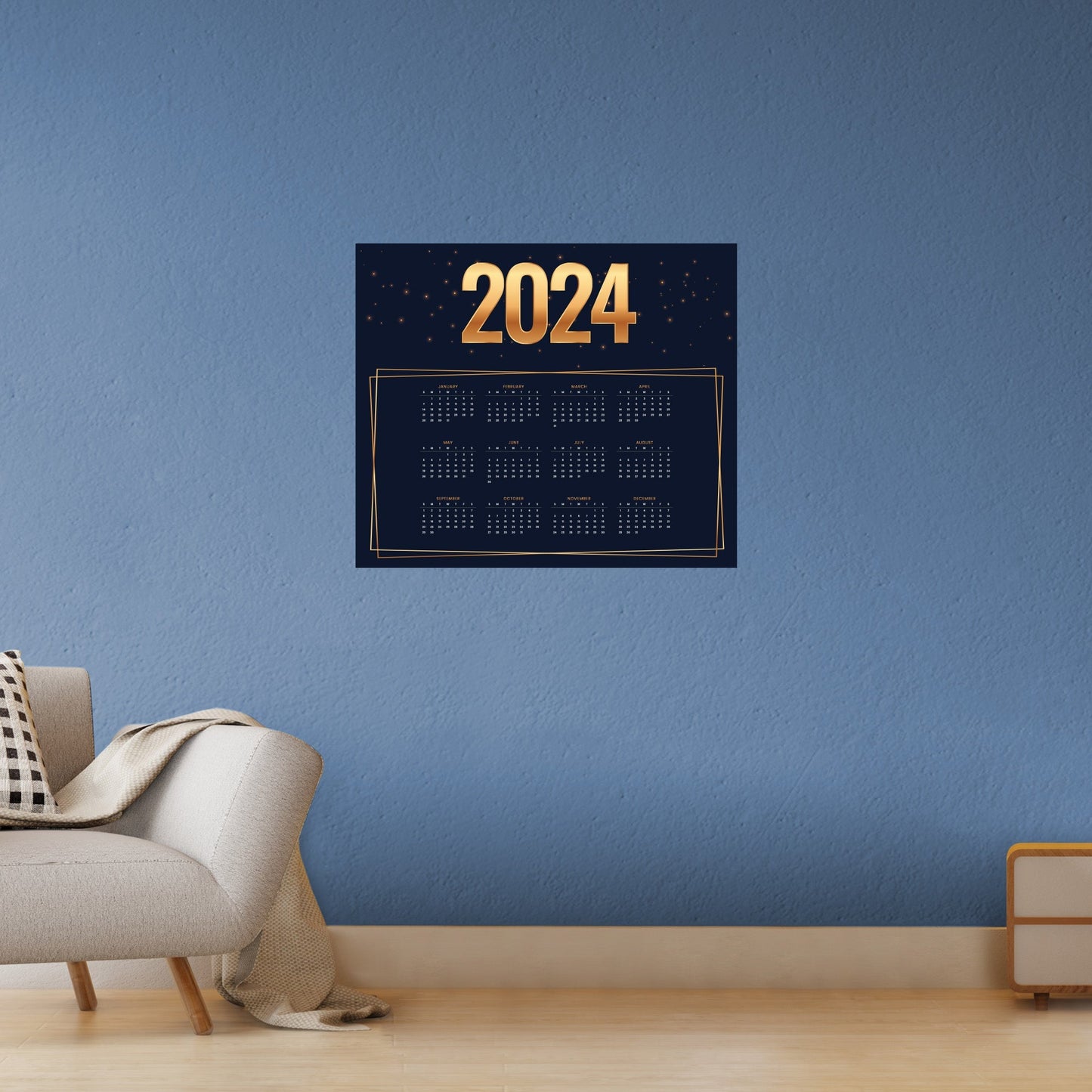 2024 Calendar: Golden Dry Erase - Removable Adhesive Decal