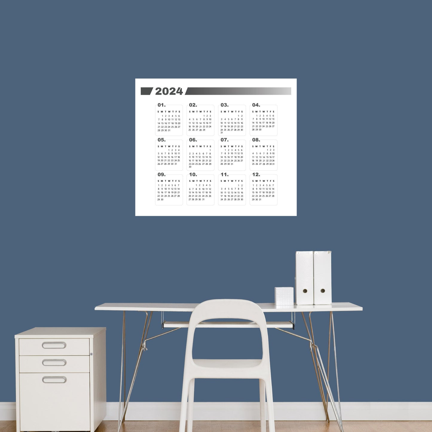 2024 Calendar: Gray Dry Erase - Removable Adhesive Decal