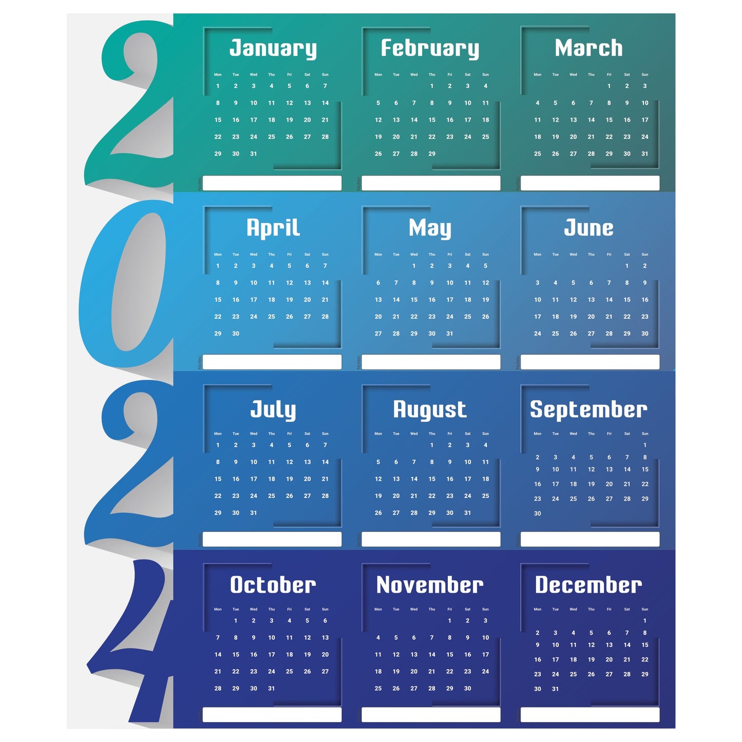 2024 Calendar: Cold Dry Erase - Removable Adhesive Decal