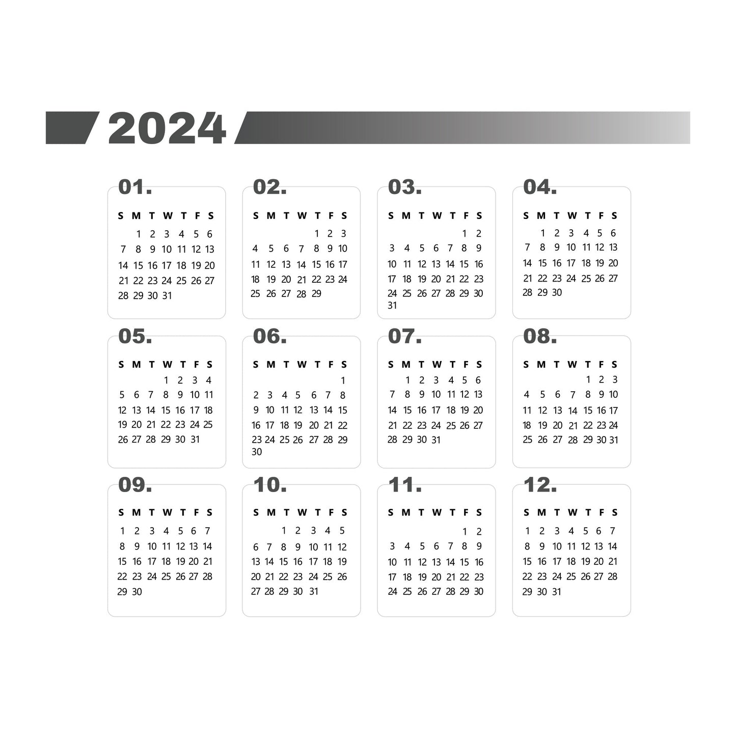 2024 Calendar: Gray Dry Erase - Removable Adhesive Decal