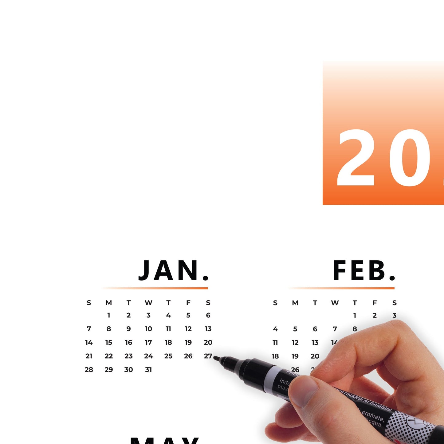 2024 Calendar: Gradients Dry Erase - Removable Adhesive Decal
