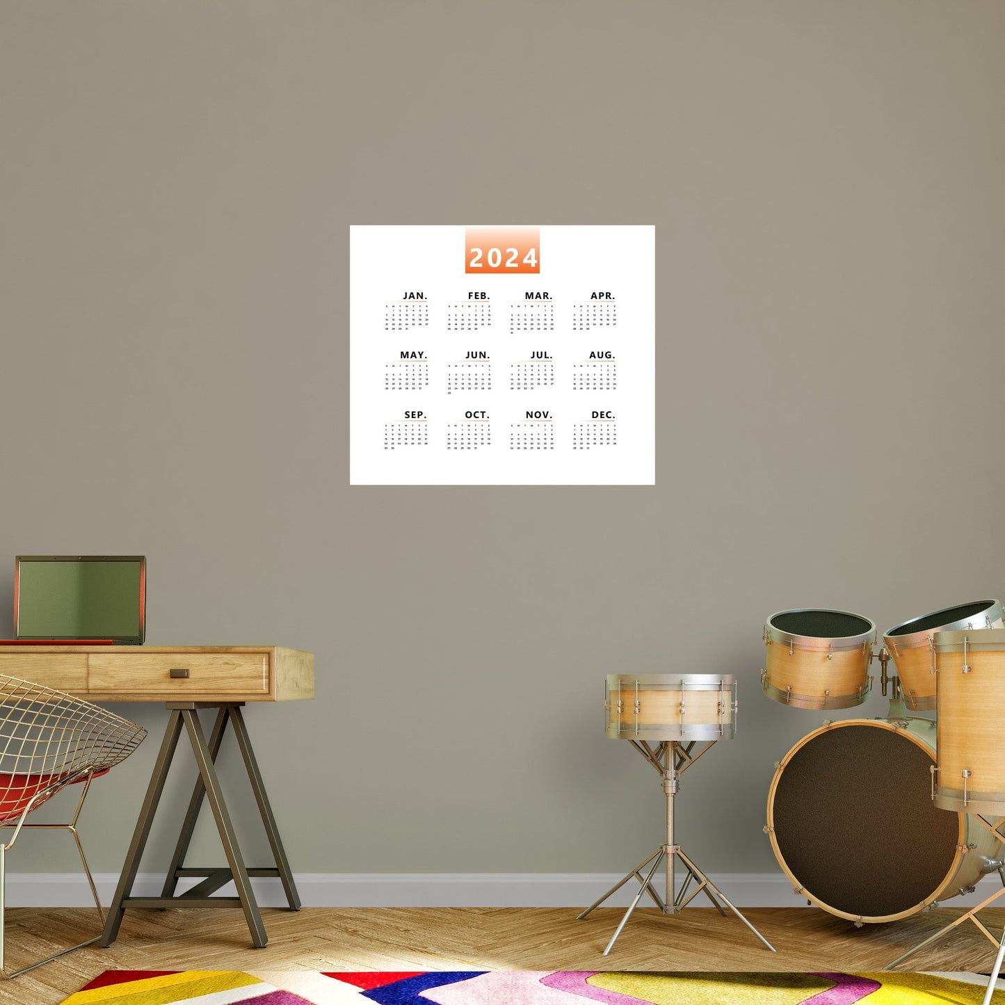 2024 Calendar: Gradients Dry Erase - Removable Adhesive Decal
