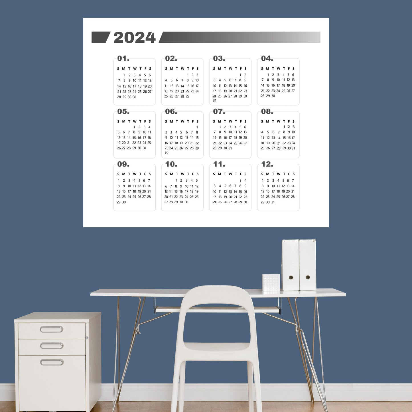 2024 Calendar: Gray Dry Erase - Removable Adhesive Decal