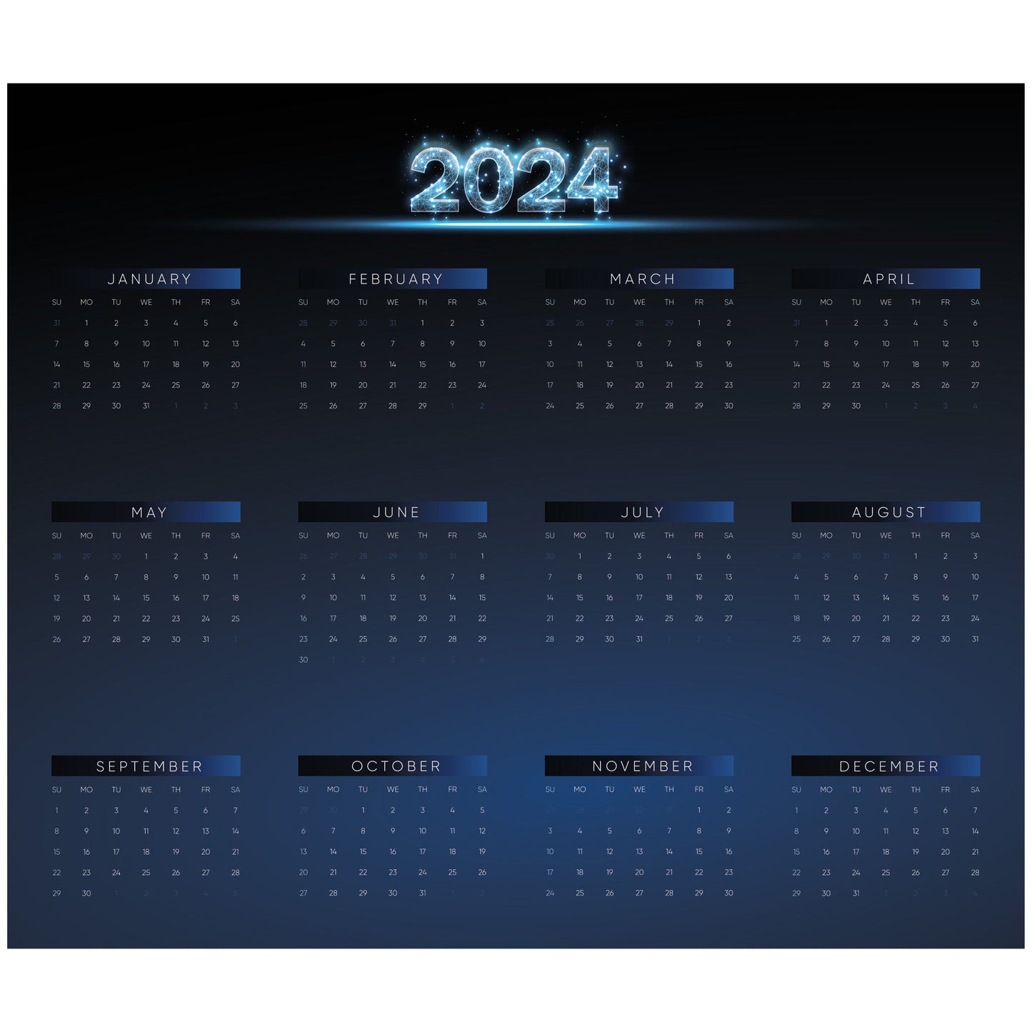 2024 Calendar: Space Dry Erase - Removable Adhesive Decal