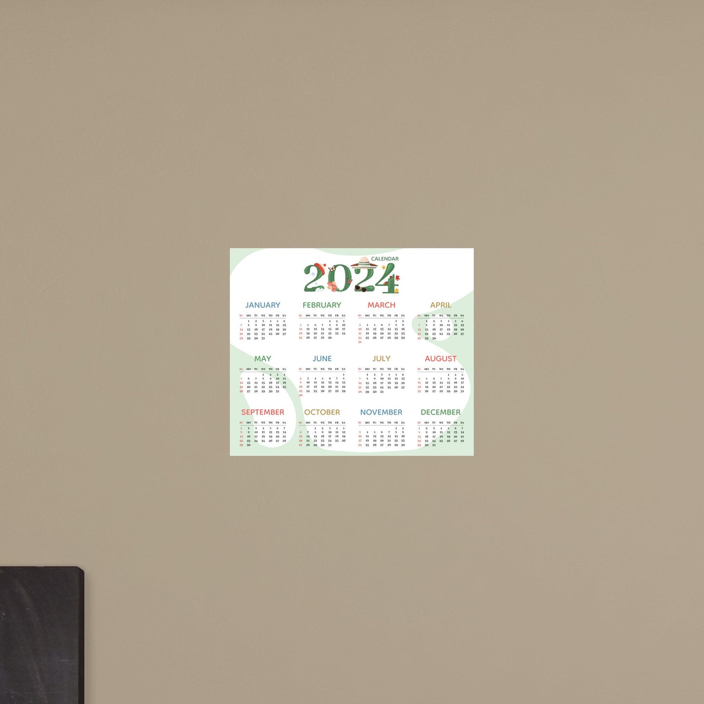 2024 Calendar: Cactus Dry Erase - Removable Adhesive Decal