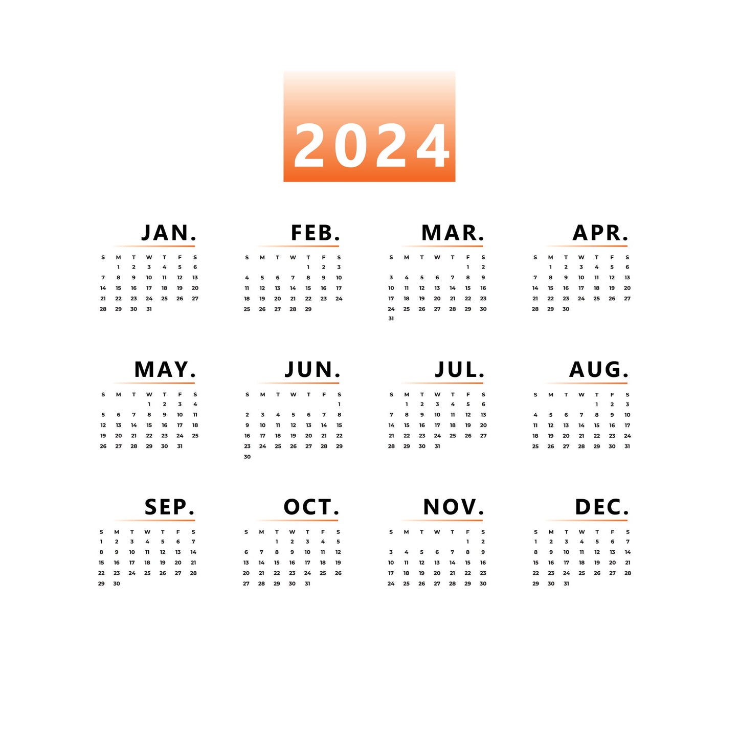 2024 Calendar:  Gradients Dry Erase        -   Removable     Adhesive Decal