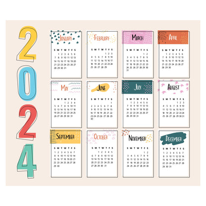 2024 Calendar:  Drawing Dry Erase        -   Removable     Adhesive Decal