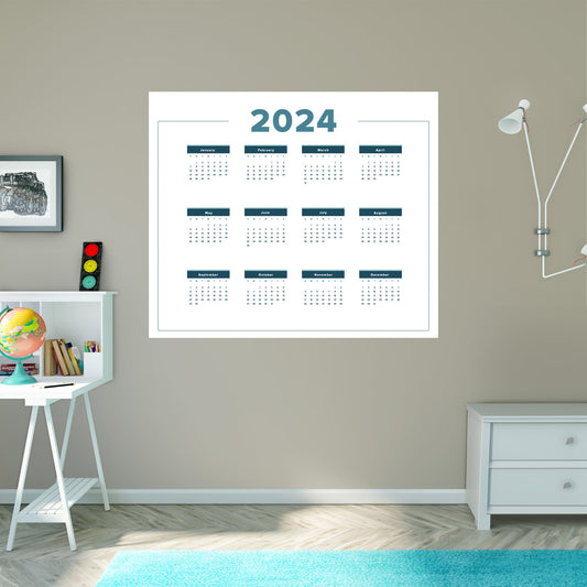 2024 Calendar:  Touch of Blue Dry Erase        -   Removable     Adhesive Decal