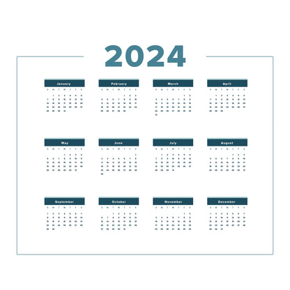 2024 Calendar:  Touch of Blue Dry Erase        -   Removable     Adhesive Decal