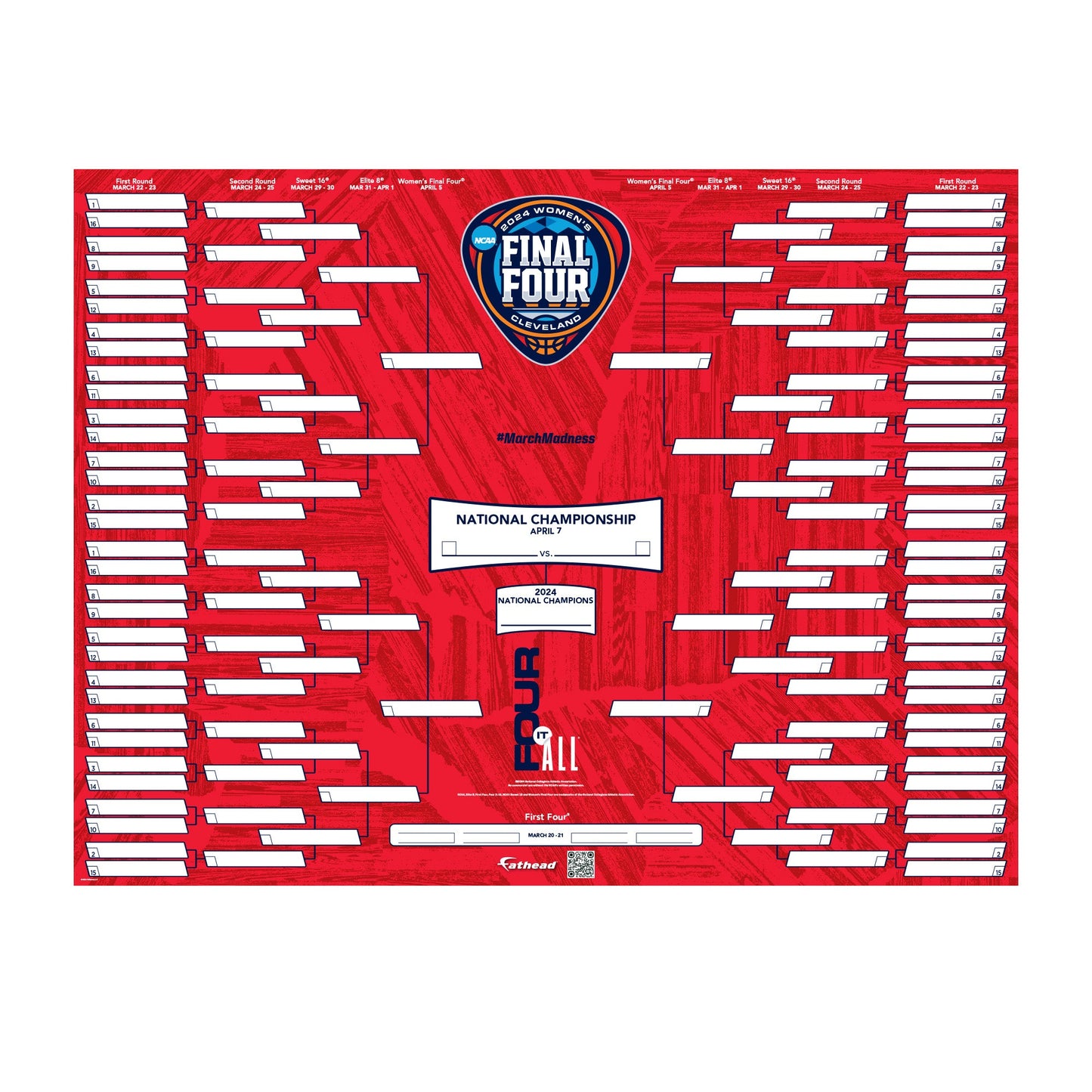 2024 Women's Basketball Dry Erase Bracket        - Officially Licensed NCAA Removable     Adhesive Decal
